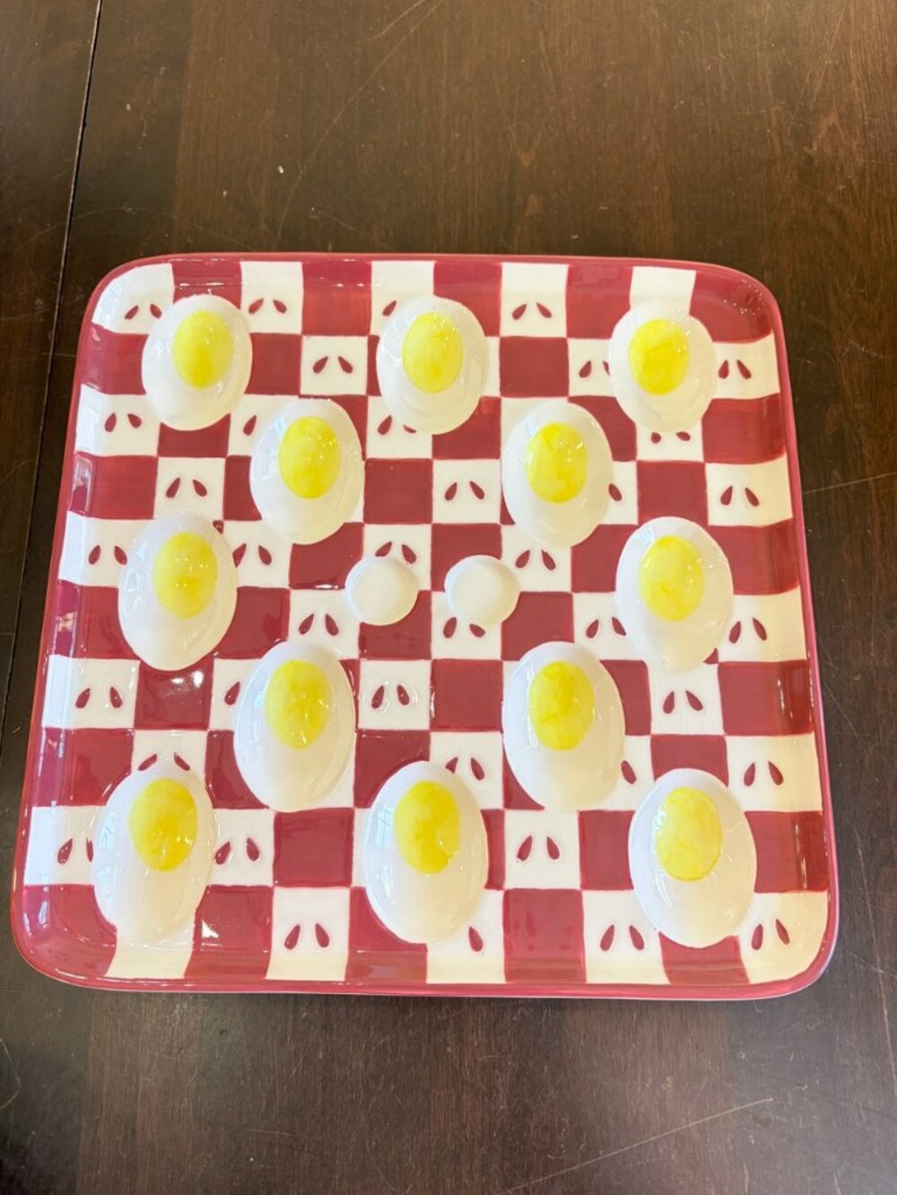 Boston Warehouse Deviled Egg Plate Red Checkered 3D Eggs Serving Tray